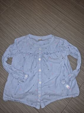 OshKosh B'gosh Light Blue Button-Front Top with Pink & Navy Dots 3T